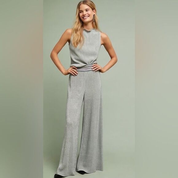 Anthropologie Pants - Silver & Blue Metallic Plisse Co-Ord Set